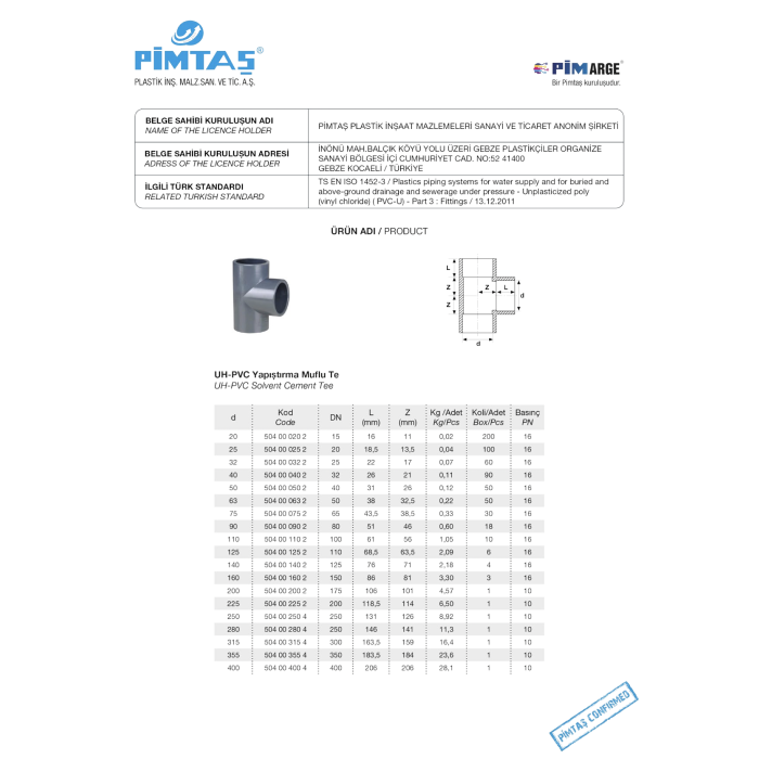 Kolmikk PVC-U PİMTAŞ 25 x 90° (PN16)