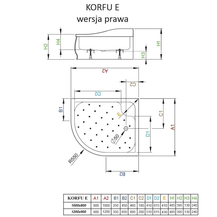 Flexible non-standard shower tray RADAWAY Corfu E, right