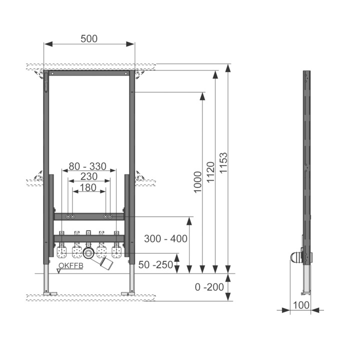 Potinkiline universaalne bidé raam TECEprofil 1120 mm kinnitustega