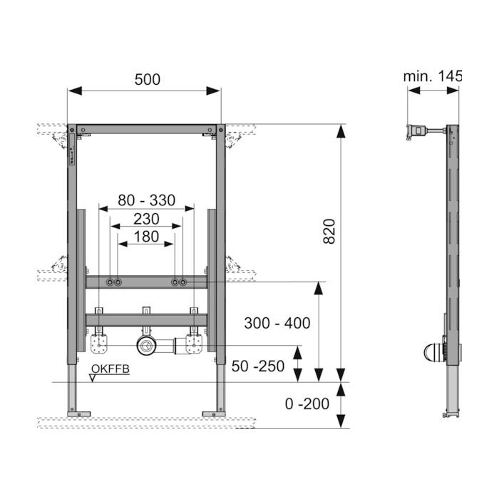TECEprofil 820 mm universal bidet frame with fittings