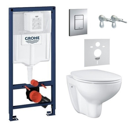 Подвесной каркас унитаза GROHE Rapid SL 5 в 1 + подвесной унитаз GROHE Bau Ceramic Rimless с крышкой с мягким закрыванием