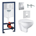 Potinkinis tualetiraami GROHE Rapid SL 5 in 1 + riputatav tualett GROHE Bau Ceramic Rimless pehme sulgemise kaanega