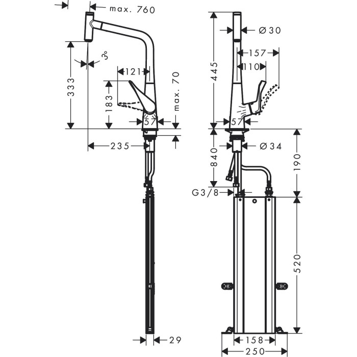 Kitchen (sink) faucet with pull-out spout HANSGROHE Metris Select 320, chrome finish, 73803000
