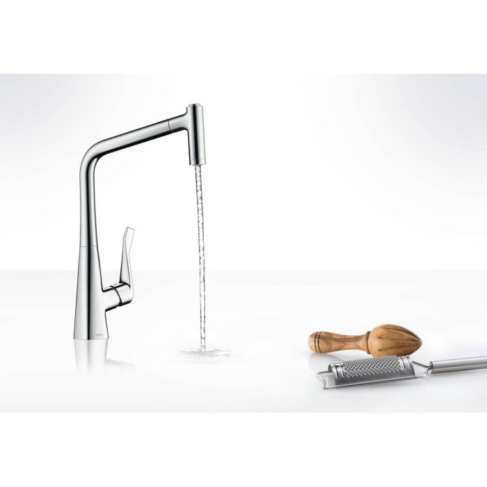 Kitchen (sink) faucet with pull-out spout HANSGROHE Metris Select 320, stainless steel, 14820800
