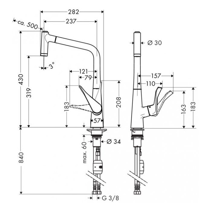 Kitchen (sink) faucet with pull-out spout HANSGROHE Metris Select 320, stainless steel, 14820800