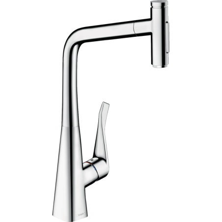 Кухонный смеситель с выдвижным изливом HANSGROHE Metris Select M71, хром, двухструйный, 73816000