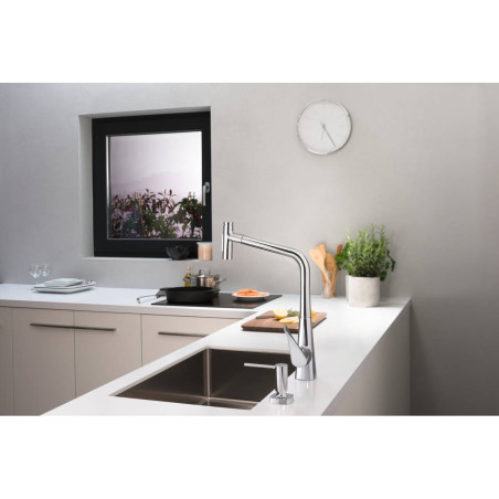 Kitchen (sink) faucet with pull-out spout HANSGROHE Metris Select M71, chrome finish, dual flow, 73816000