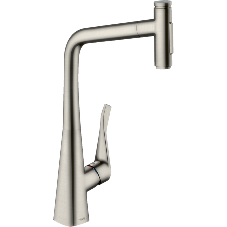 Смеситель для кухни (раковины) с выдвижным изливом HANSGROHE Metris Select M71, из нержавеющей стали, с двумя потоками