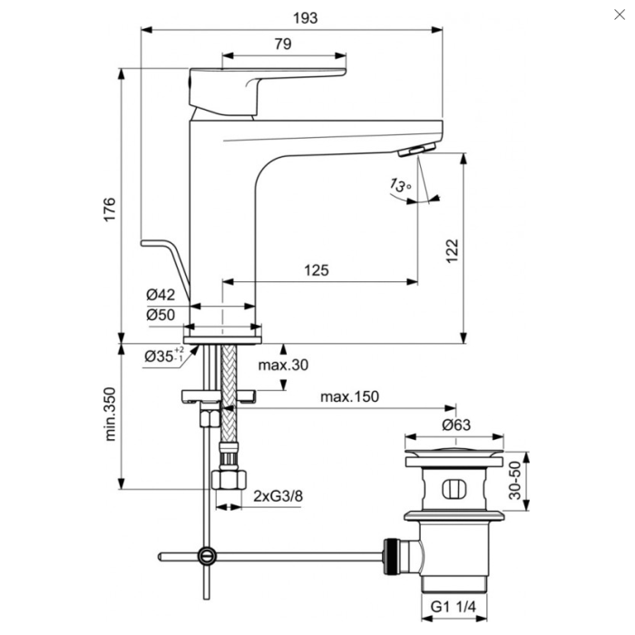 Смеситель для раковины IDEAL STANDARD Cerafine O, черный - с волосками, BC699XG