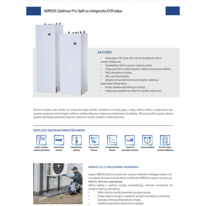 Тепловой насос воздух - вода NØRDIS Optimus Pro (с интегрированным баком на 190 л для горячей воды) (6.20-6.55 кВт) -25