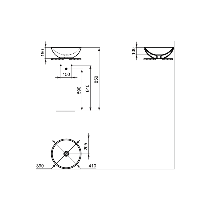 Умывальник-раковина IDEAL STANDARD Strada O 41 x 41 см, черный - с волосками