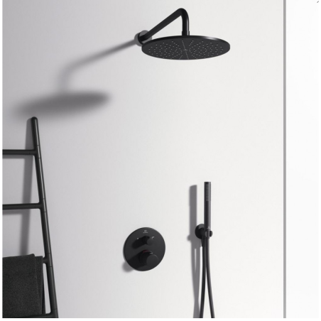Ideal Standard Ceratherm 100 built-in thermostatic shower system, with 300 mm case head, matte black, A7573XG