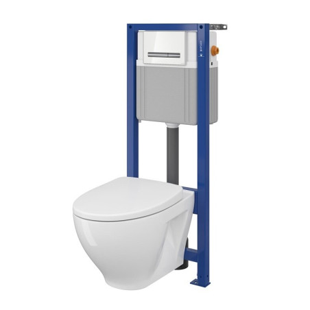 Подвесной каркас унитаза CERSANIT 4 в 1, белый + подвесной унитаз CERSANIT Clean On с крышкой SLIM Slowclose