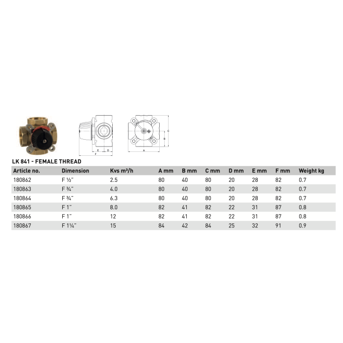 4-tee segamisventiil LK ARMATUR LK841 DN 25 Kvs 8