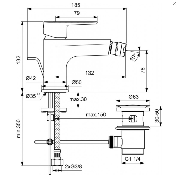 Смеситель для биде IDEAL STANDARD Cerafine O, черный-матовый, BC705XG