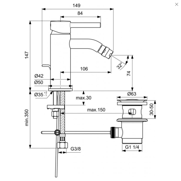 Смеситель для биде IDEAL STANDARD Cerafine O, черный-матовый, BC197XG