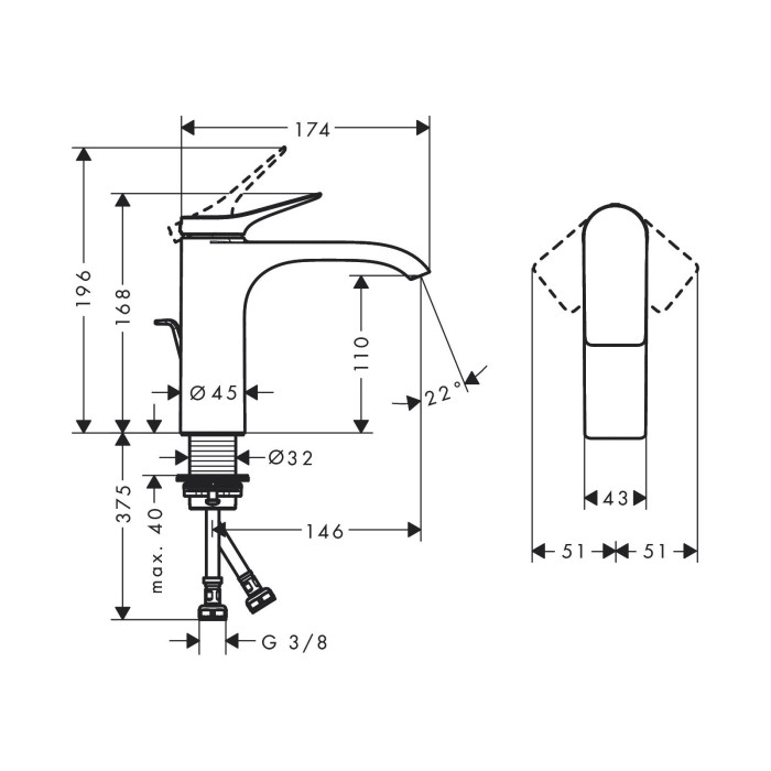 Valamu segisti koos põhjaventiiliga HANSGROHE Vivenis 110, valge-matt, 75020700