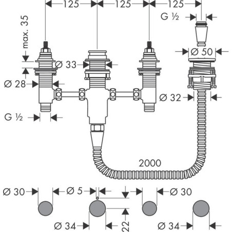 Paigalduskomplekt 4 aukuga vannisegisti HANSGROHE 13244180