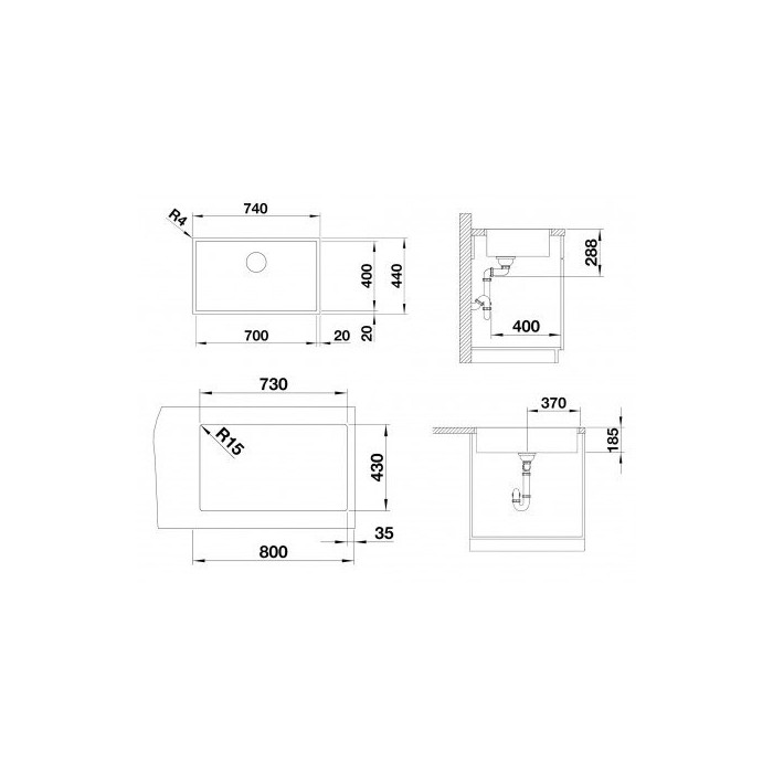 BLANCO Zerox 700-U stainless steel sink, Dark steel