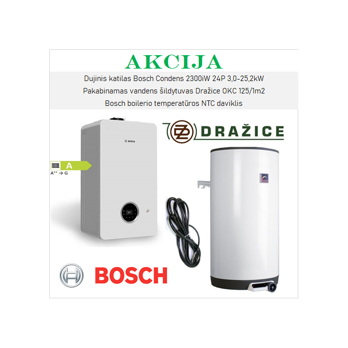 Aktsionaalne BOSCH 25 kW DRAŽICE 125 l kütte seadmete komplektid