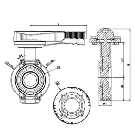 Фланцевая бабочка заслонка PVC-u pİMTAŞ 250 (PN10), водонепроницаемая