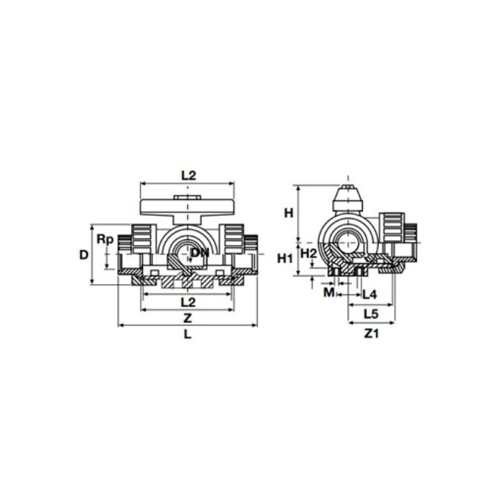 T-shaped PVC-U valve PİMTAŞ 40 mm (PN16), waterproof