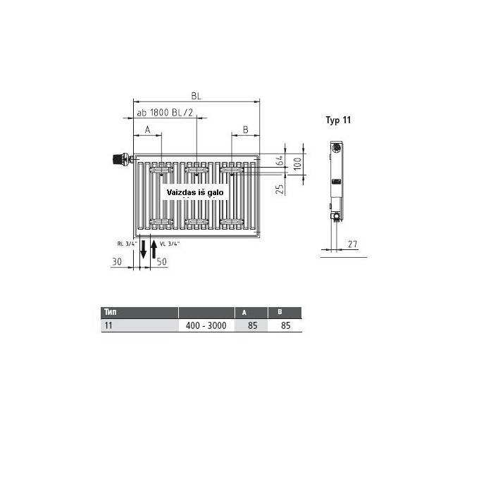 KERMI FTV bottom loading radiator 11 x 600 x 3000
