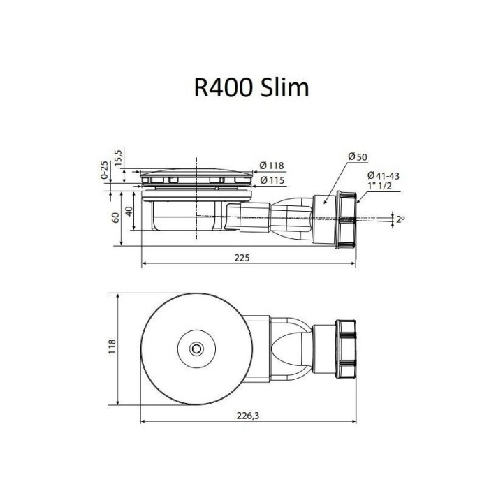 Low siphon for RADAWAY R400 SLIM shower tray 90 mm