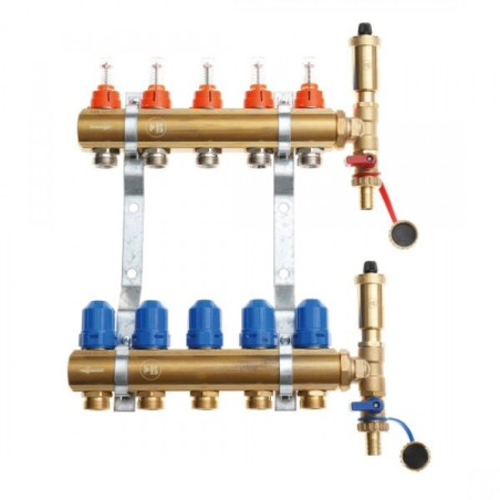 Adjustable brass manifold for underfloor heating IVAR 11 circuits with flow meters (with automatic air vents)