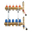 Регулируемый медный коллектор для теплого пола IVAR на 5 контуров с расходомерами (с автоматическими сбросниками)