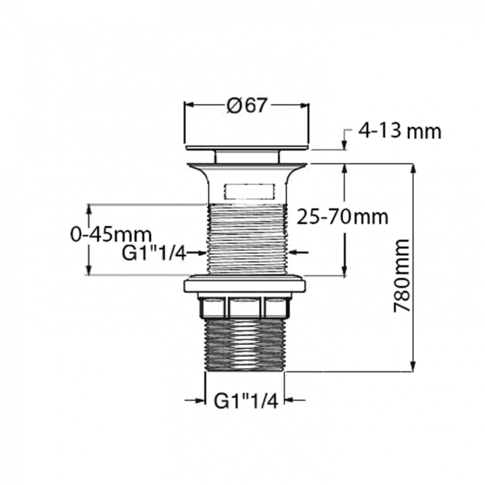 Bottom valve Click Clack with ceramic head, without overflow