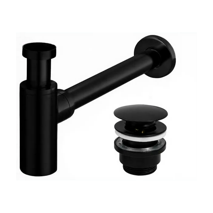 Luxury P1 universal sink siphon with Click Clack bottom valve, black matte
