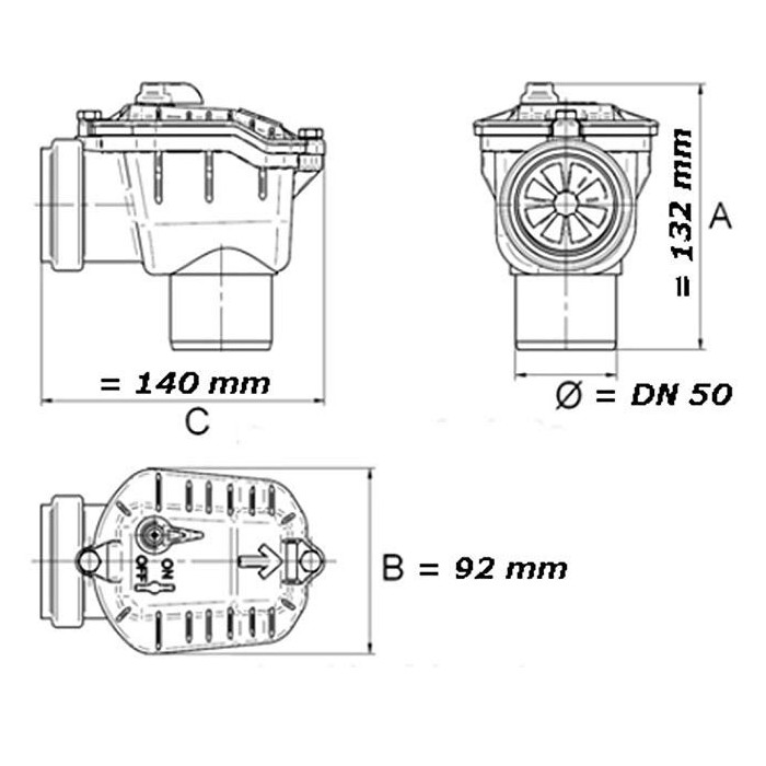 Tagasuun kanalizatsiooni klapp CAPRICORN DN 50, kampne.