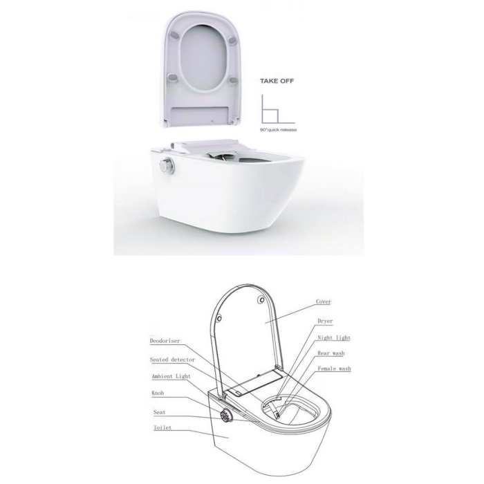 Hanging toilet with bidet function MEPA Rimless with seat and lid, black-matt