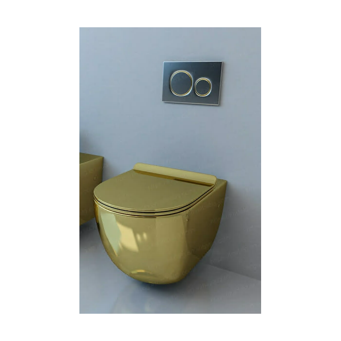 Suspended unit MEPA Rimless with seat and cover, glossy gold