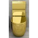 The MEPA Rimless unit with a seat and lid, glossy gold.