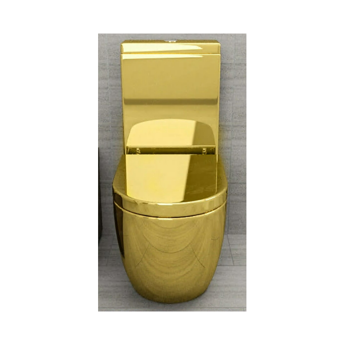 The MEPA Rimless unit with a seat and lid, glossy gold.