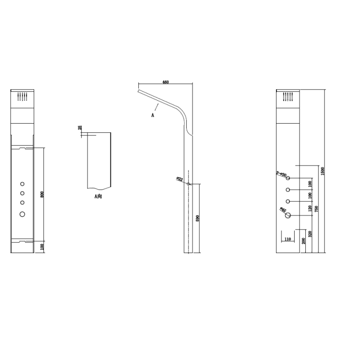 Stainless steel shower panel MEPAshower 725 with thermostatic mixer