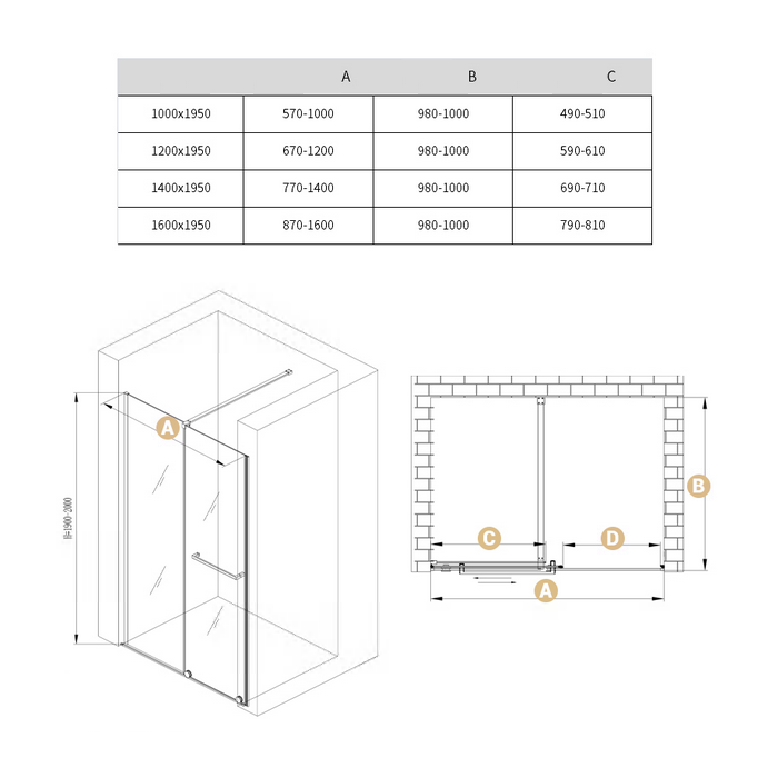 Shower doors MEPA Black Nero I (Various size options)