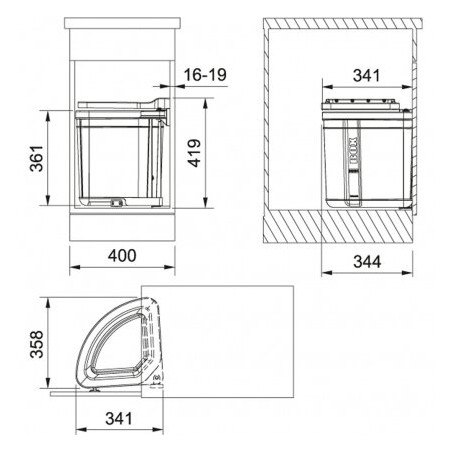 Waste sorting system for cabinets FRANKE Sorter Pivot