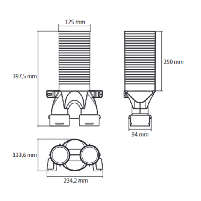 Difuzori kast 180° UBBINK Air Excellent Dn 125 - 2 x Dn 75