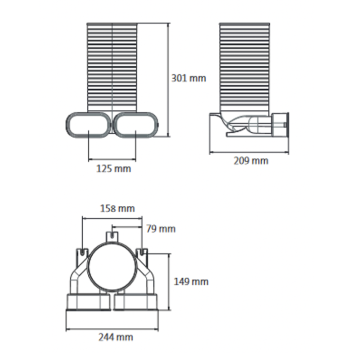 Diffuser box 90° UBBINK Air Excellent Dn 125 - 2 x Dn 100 x 50