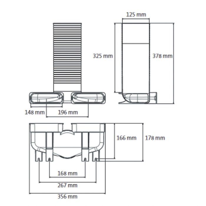 Difuzori karbik 90° UBBINK Air Excellent Dn 125 - 2 x Dn 140 x 50 mm