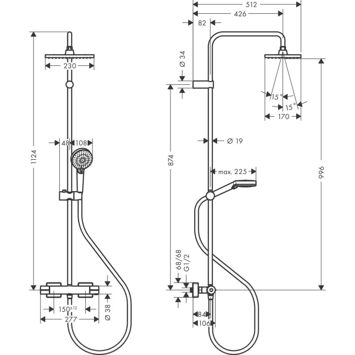 Termostaatiline dušisüsteem HANSGROHE Vernis Shape 230, 26286670