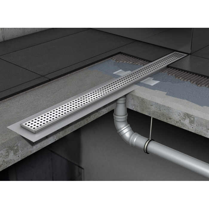 ACO ShowerDrain C shower channel set with vertical flange, featuring Square 3 in 1 grates (Various length options)