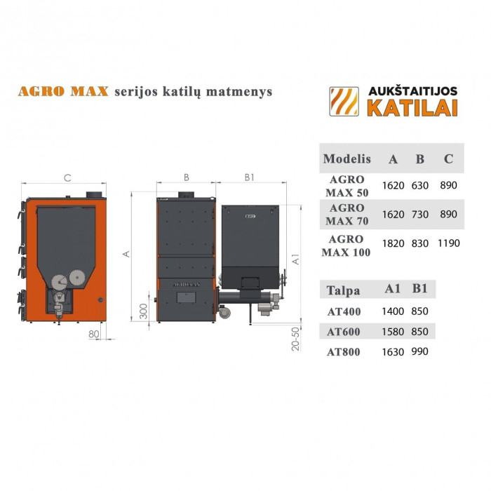 Универсальный гранульный котел АУКШТАЙТСКИЕ КОТЛЫ Agro Max 50 кВт