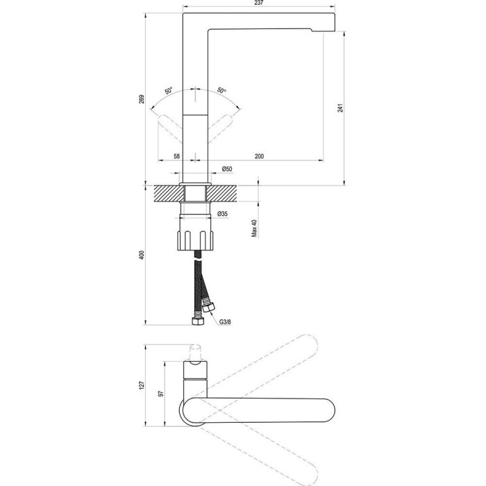 RAVAK Puri kitchen (sink) faucet, black-matt