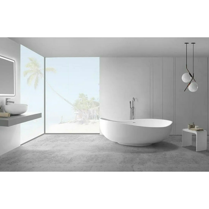 MEPA Bend stone resin bathtub 184 x 112 cm with white matte siphon