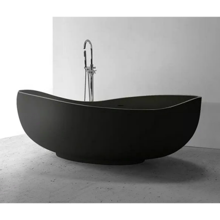Ванна из каменной массы MEPA Bend Matt-Black 184 x 112 см с черным матовым сифоном