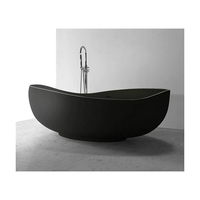 Ванна из каменной массы MEPA Bend Matt-Black 184 x 112 см с черным матовым сифоном